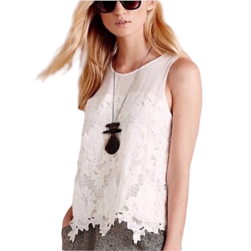 Anthropologie Greylin Sleeveless Blouse Embroidered Floral Mesh White Size Large